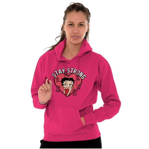 Betty Boop Breast Cancer Stay Strong Women Plus Size Graphic Pullover Hoodie Brisco Brands 2X