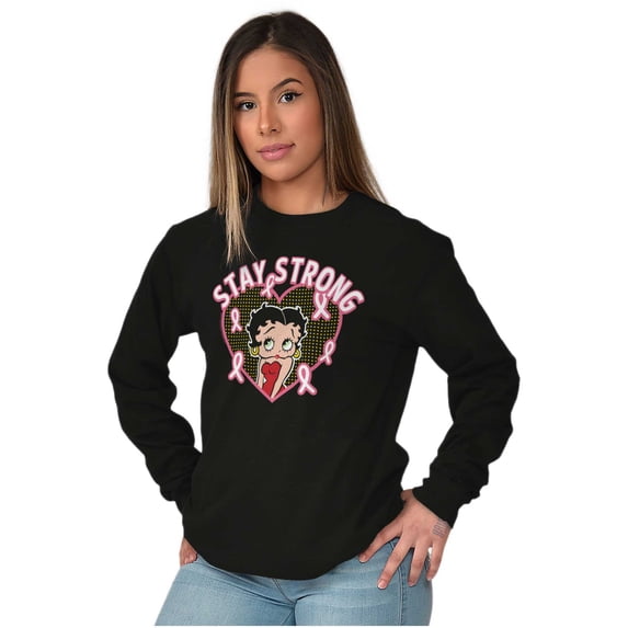 Betty Boop Breast Cancer Stay Strong Women's Long Sleeve T Shirt Brisco Brands X
