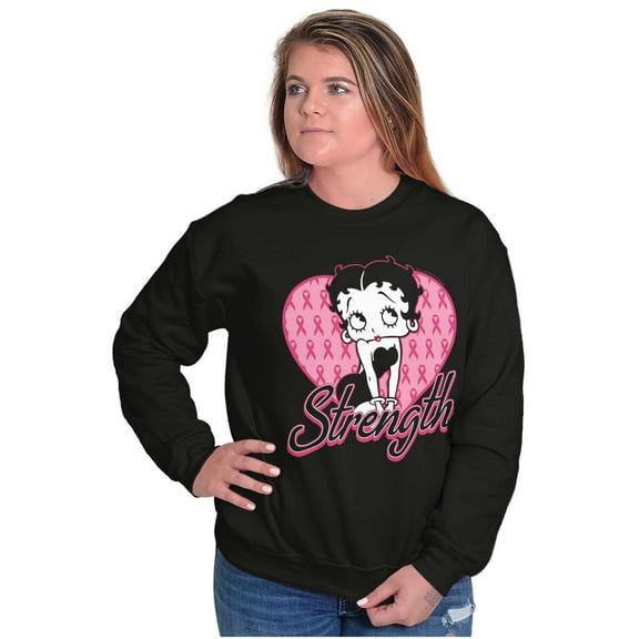 Betty Boop Breast Cancer Strength Women Crewneck Sweatshirt Brisco Brands L