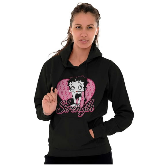 Betty Boop Breast Cancer Strength Women Plus Size Hoodie Brisco Brands 2X