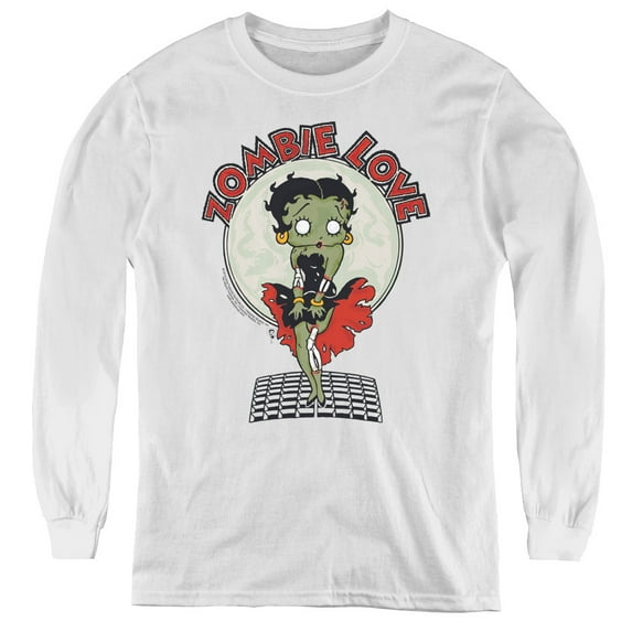 Betty Boop Breezy Zombie Love Youth Long Sleeve T-Shirt Tee White