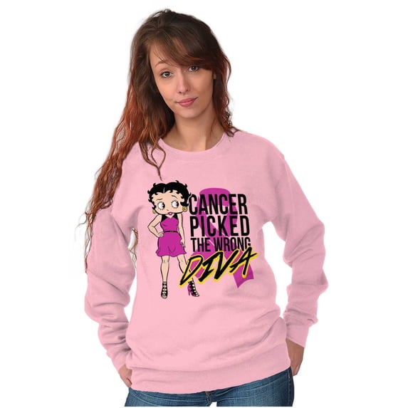 Betty Boop Cancer Picked Wrong Diva Women Crewneck Sweatshirt Brisco Brands 2X