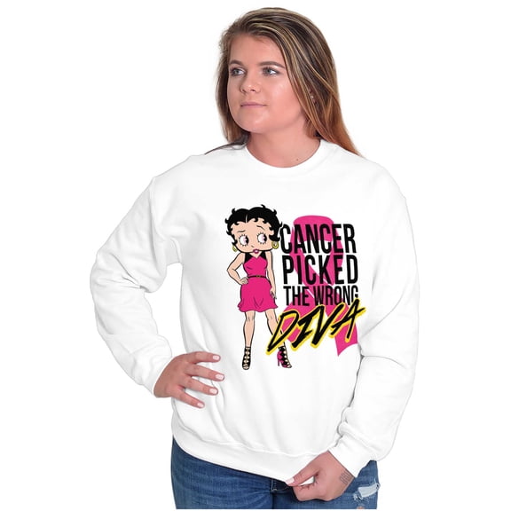 Betty Boop Cancer Picked Wrong Diva Women Crewneck Sweatshirt Brisco Brands X