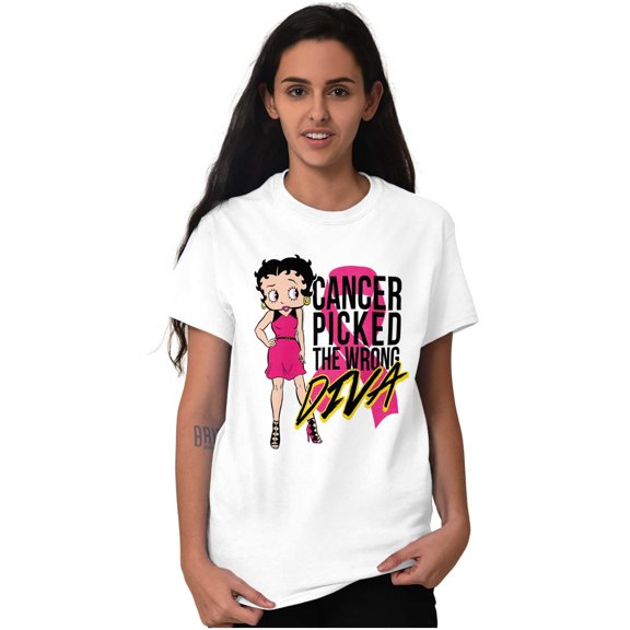 Betty Boop Cancer Picked Wrong Diva Women Plus Size Graphic Tee Tees Brisco Brands 2X