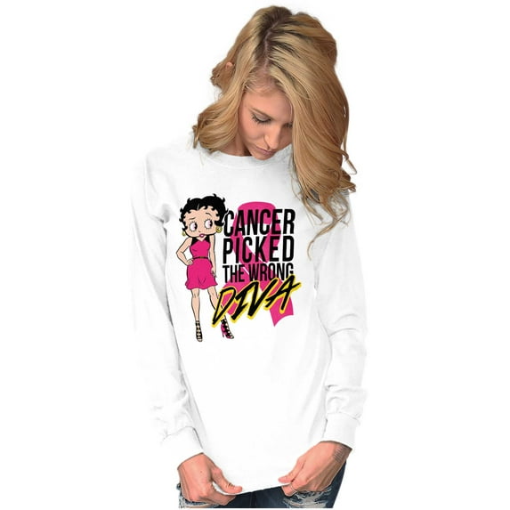 Betty Boop Cancer Picked Wrong Diva Women's Long Sleeve T Shirt Brisco Brands X