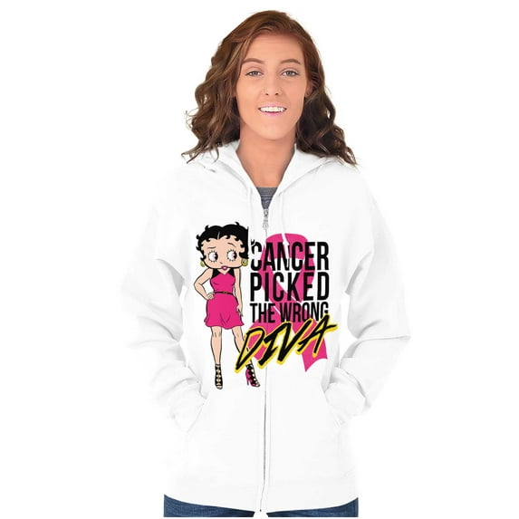 Betty Boop Cancer Picked Wrong Diva Zip Hoodie Sweatshirt Women Brisco Brands X