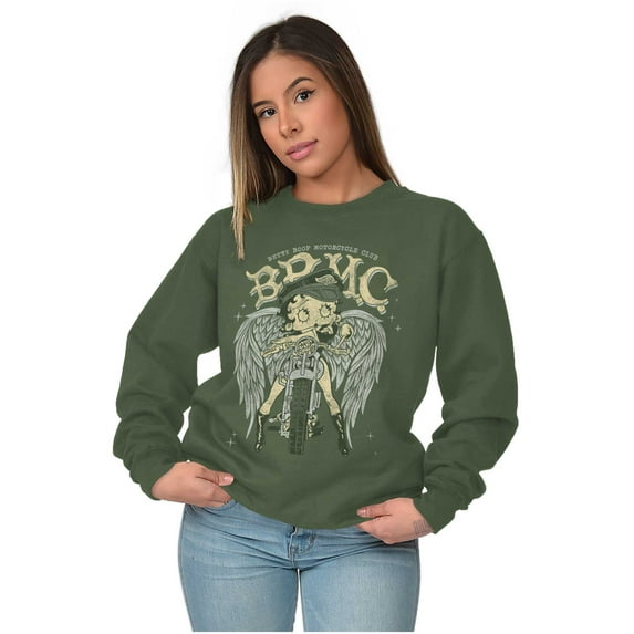 Betty Boop Cartoon Biker Angel Wings Women Crewneck Sweatshirt Brisco Brands S