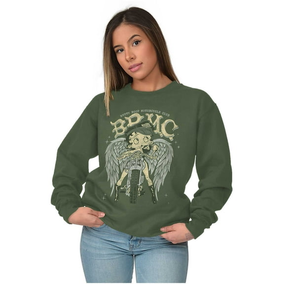 Betty Boop Cartoon Biker Angel Wings Women Crewneck Sweatshirt Brisco Brands S
