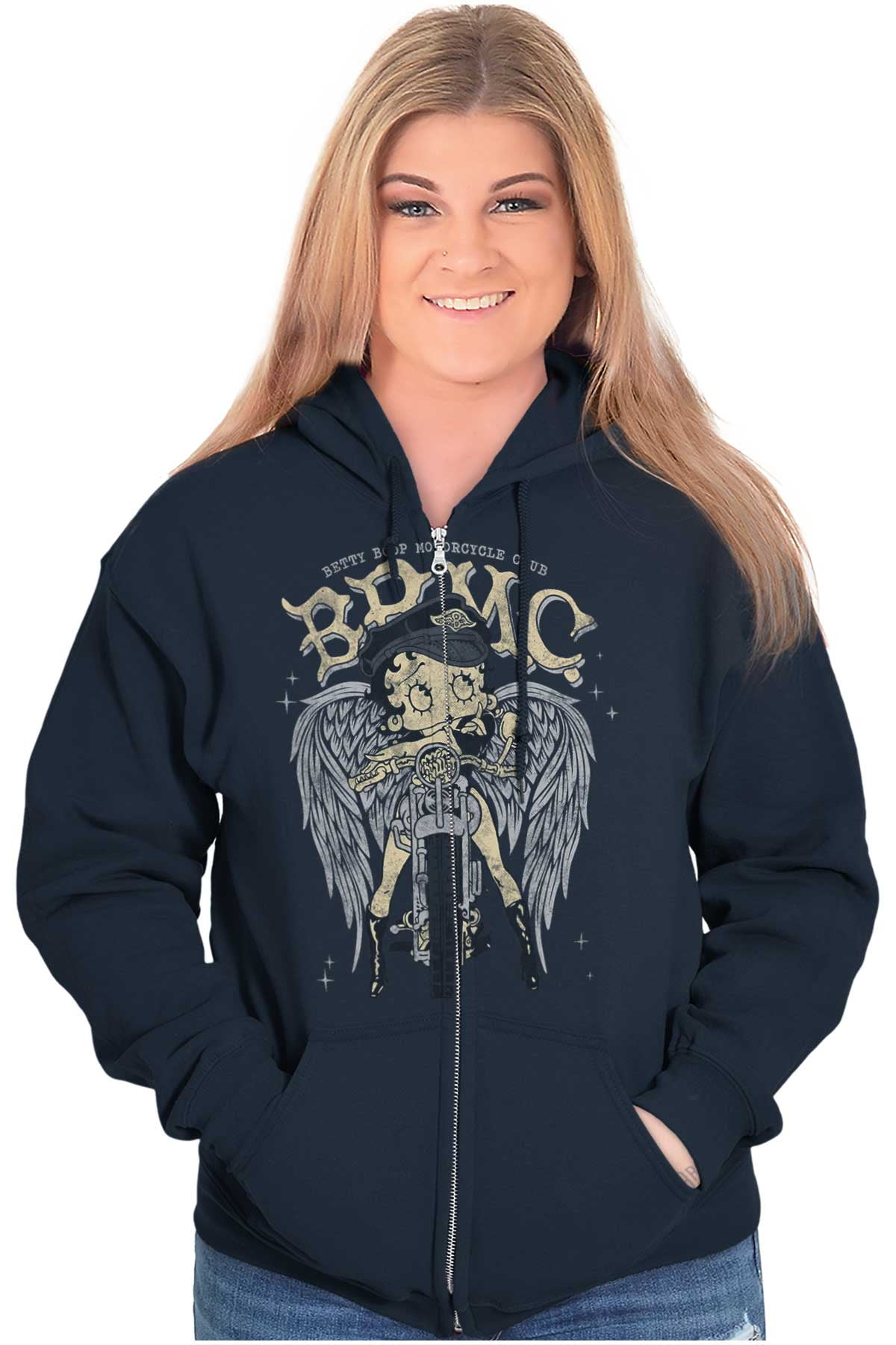 Betty Boop Cartoon Biker Angel Wings Zip Hoodie Sweatshirt