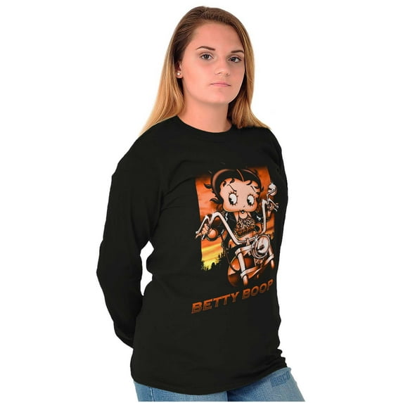 Betty Boop Cartoon Biker Attitude Women's Long Sleeve T Shirt Brisco Brands X