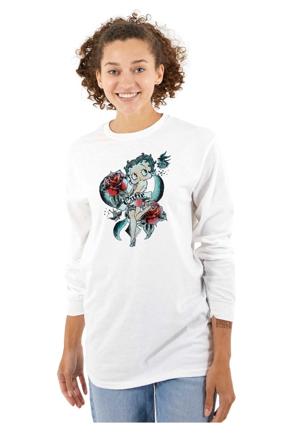 Betty Boop Cartoon Cutie Tattoo Women's Long Sleeve T Shirt Brisco Brands S