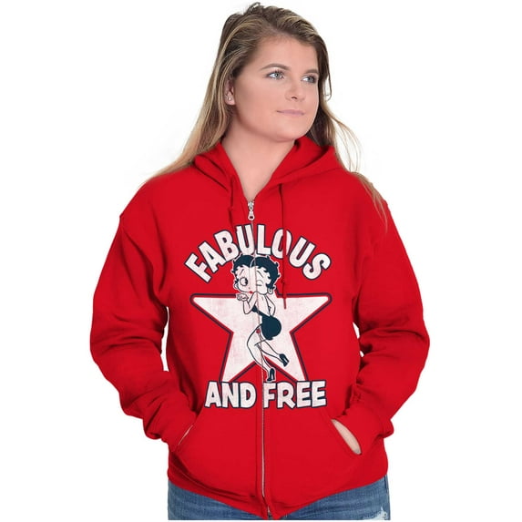 Betty Boop Cartoon Fabulous and Free Women Plus Size Zipper Hoodie Brisco Brands 3X