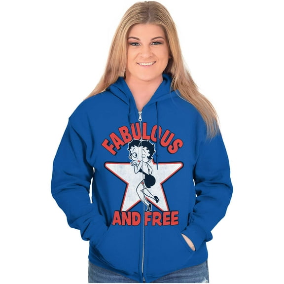 Betty Boop Cartoon Fabulous and Free Women Plus Size Zipper Hoodie Brisco Brands 5X