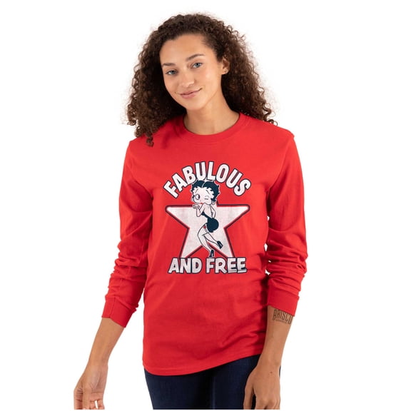 Betty Boop Cartoon Fabulous and Free Women's Long Sleeve T Shirt Brisco Brands S