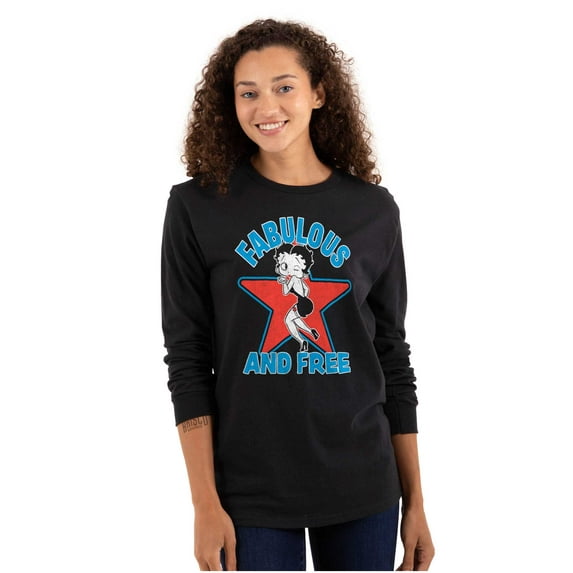 Betty Boop Cartoon Fabulous and Free Women's Long Sleeve T Shirt Brisco Brands X