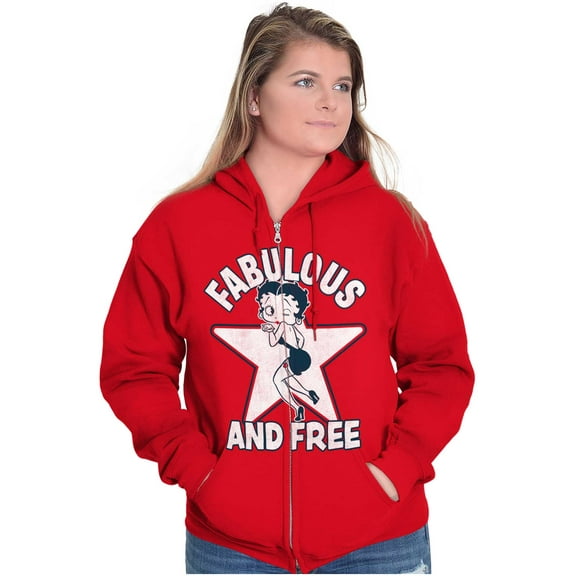 Betty Boop Cartoon Fabulous and Free Zip Hoodie Sweatshirt Women Brisco Brands M