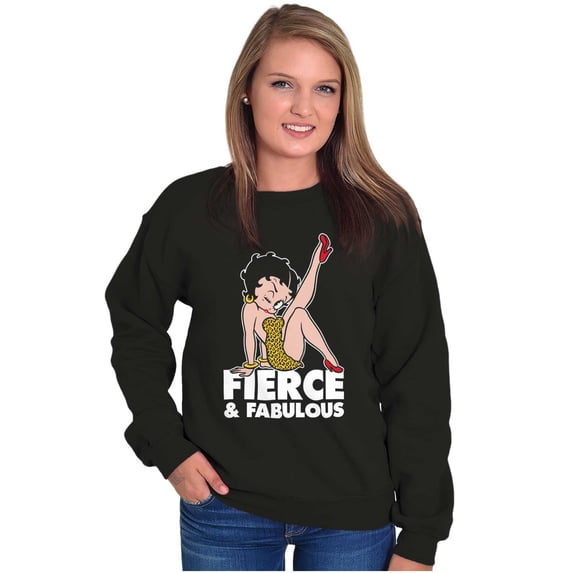 Betty Boop Cartoon Fierce Fabulous Women Crewneck Sweatshirt Brisco Brands S