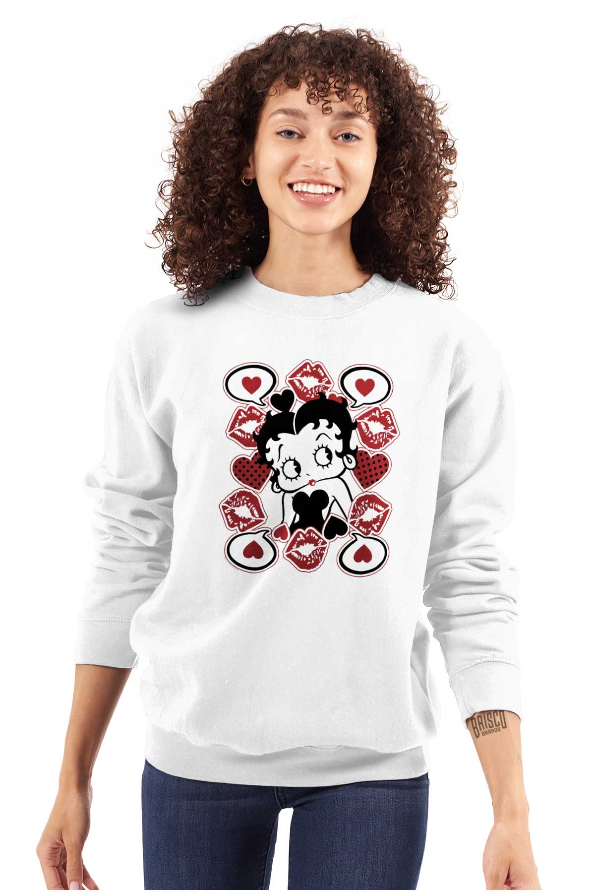 Betty Boop Cartoon Hearts and Kisses Women Crewneck Sweatshirt Brisco Brands L