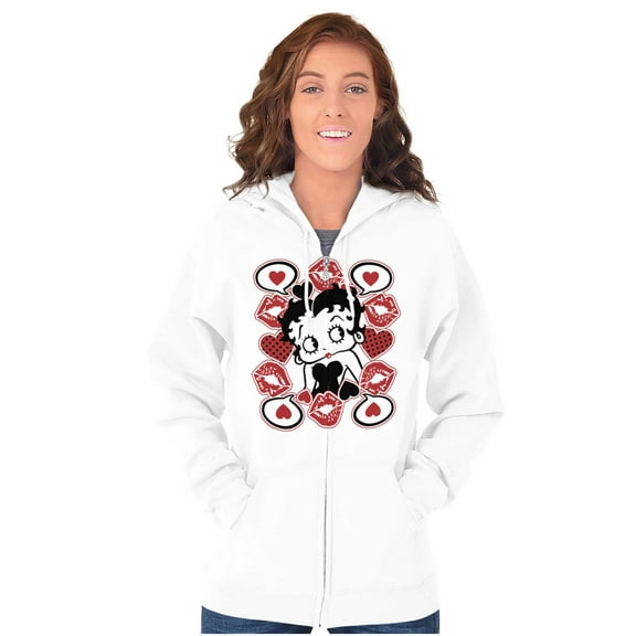 Betty Boop Cartoon Hearts and Kisses Women Plus Size Zipper Hoodie Brisco Brands 5X