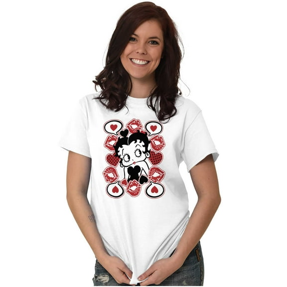 Betty Boop Cartoon Hearts and Kisses Women's Graphic T Shirt Tees Brisco Brands L