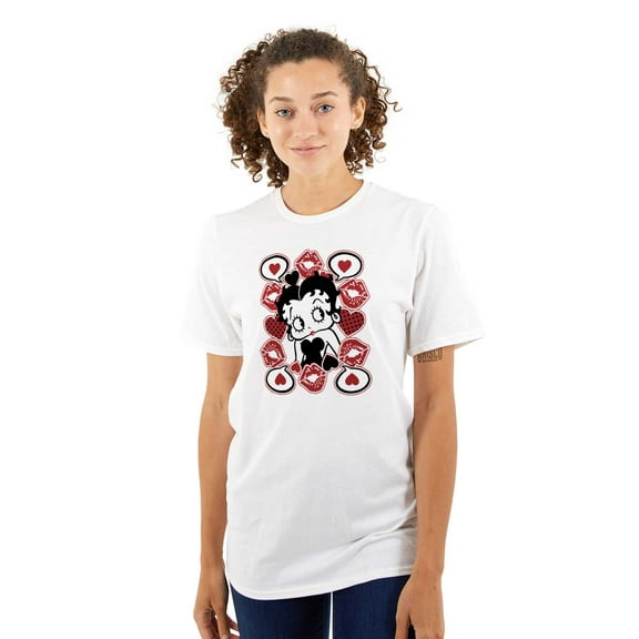 Betty Boop Cartoon Hearts and Kisses Women's Graphic T Shirt Tees Brisco Brands S