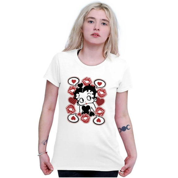 Betty Boop Cartoon Hearts and Kisses Women's T Shirt Ladies Tee Brisco Brands M