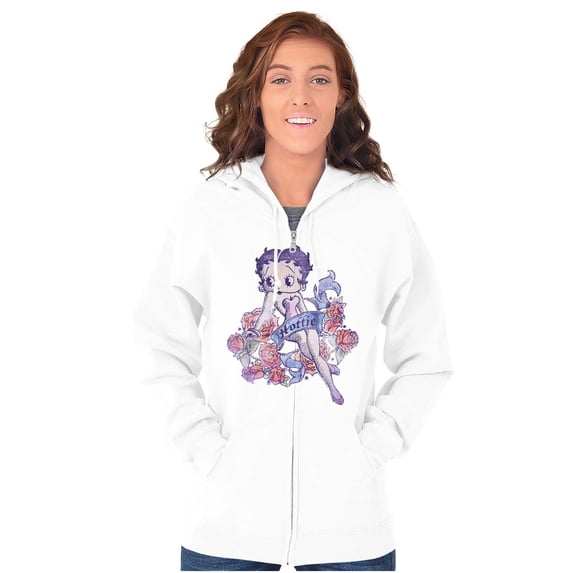 Betty Boop Cartoon Hottie Tattoo Zip Hoodie Sweatshirt Women Brisco Brands X