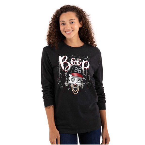 Betty Boop Cartoon Iconic Bling Women Plus Size Long Sleeve Tee Brisco Brands 2X