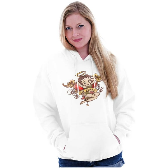 Betty Boop Cartoon Lil' Angel Tattoo Hoodie Sweatshirt Women Brisco Brands L