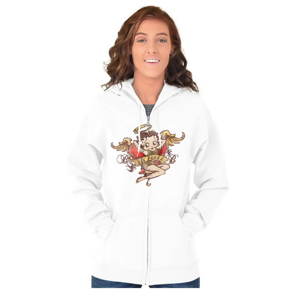 Betty Boop Cartoon Lil' Angel Tattoo Zip Hoodie Sweatshirt Women Brisco Brands M