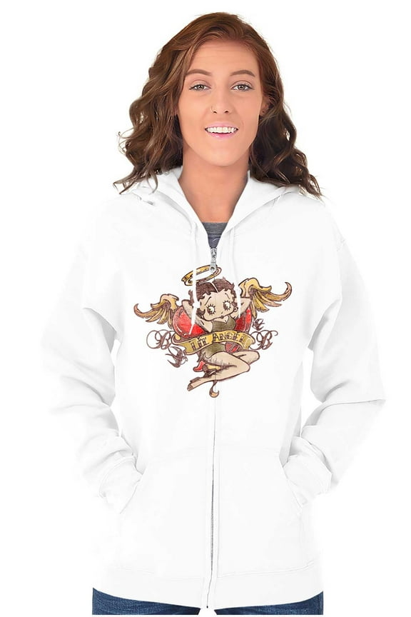 Cartoon Lil' Angel Tattoo Zip Hoodie Sweatshirt Women Brisco Brands M