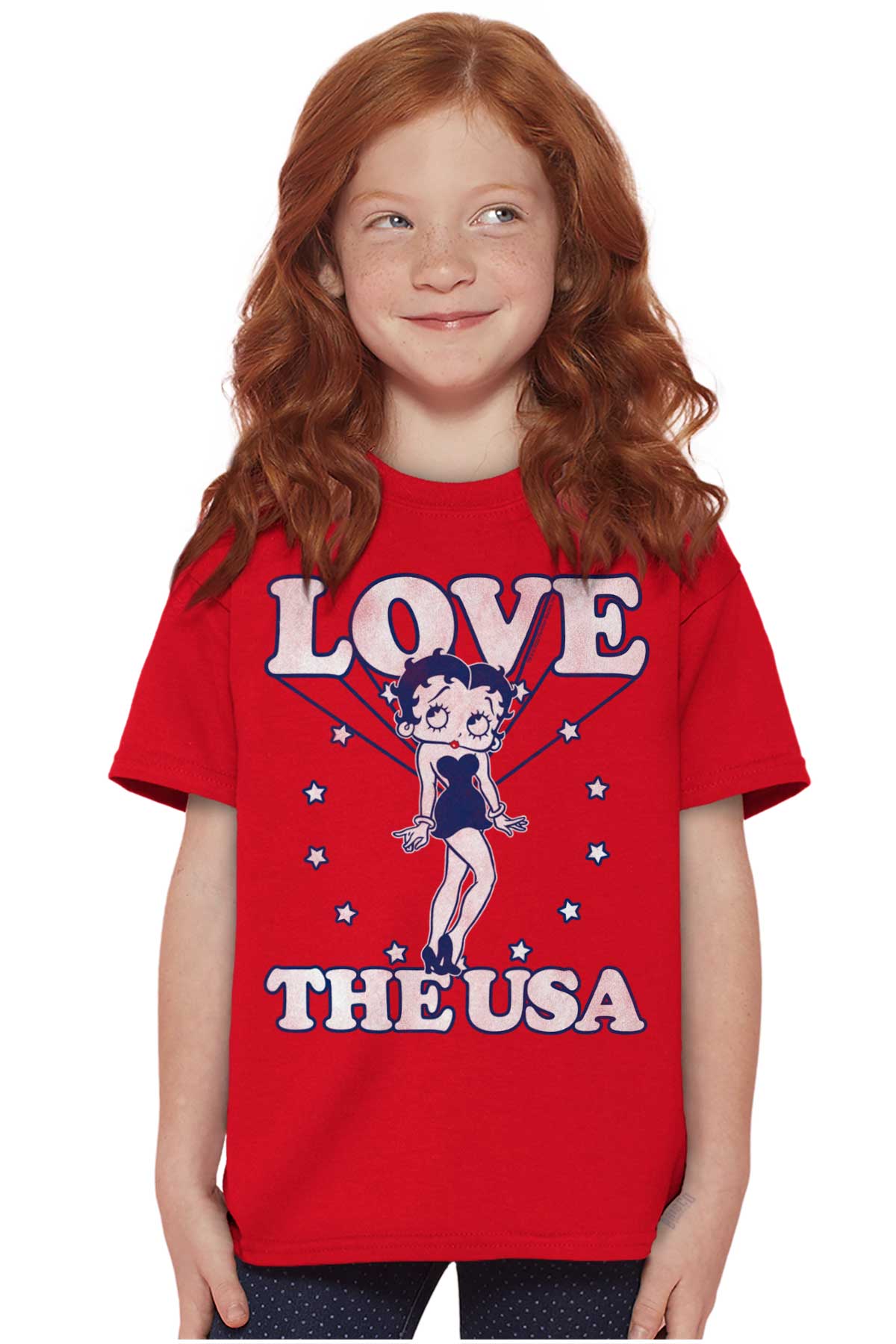 Betty Boop Cartoon Love The USA Girls Kids T Shirt Tees Teen Brisco ...