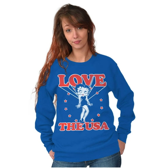 Betty Boop Cartoon Love The USA Women Crewneck Sweatshirt Brisco Brands M