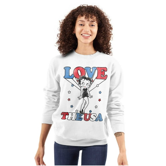 Betty Boop Cartoon Love The USA Women Crewneck Sweatshirt Brisco Brands S