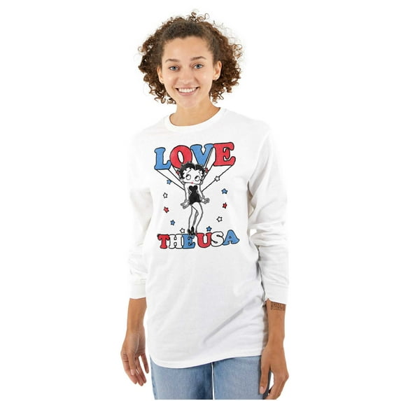 Betty Boop Cartoon Love The USA Women Plus Size Long Sleeve Tee Brisco Brands 2X