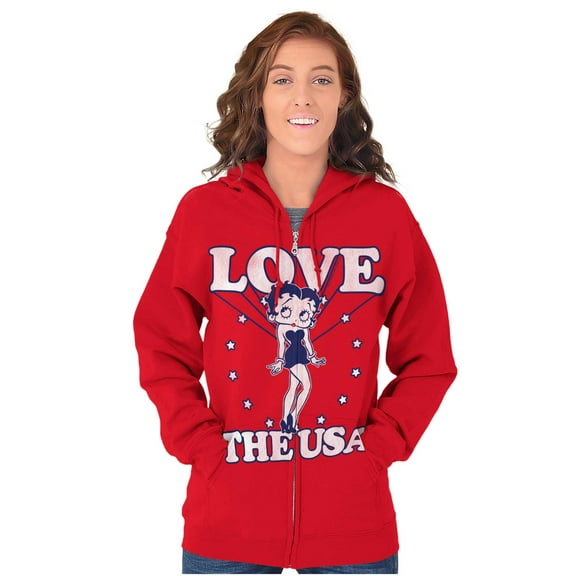 Betty Boop Cartoon Love The USA Zip Hoodie Sweatshirt Women Brisco Brands L