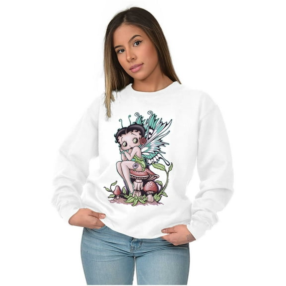 Betty Boop Cartoon Mushroom Pixie Women Crewneck Sweatshirt Brisco Brands S