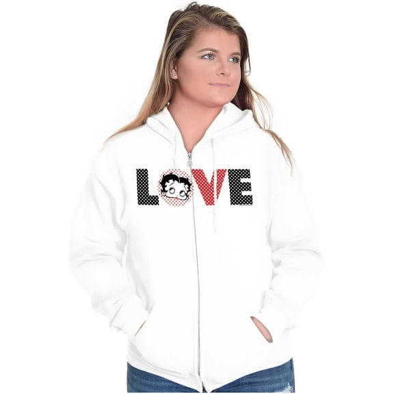 Betty Boop Cartoon Polka Dots Love Women Plus Size Zipper Hoodie Brisco Brands 2X