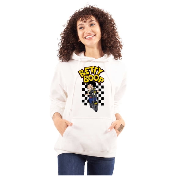 Betty Boop Checkerboard Biker Cartoon Hoodie Sweatshirt Women Brisco Brands S