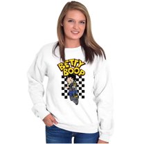 Betty Boop Checkerboard Biker Cartoon Women Crewneck Sweatshirt Brisco Brands S