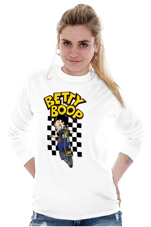 Checkerboard Biker Cartoon Women's Long Sleeve T Shirt Brisco Brands S