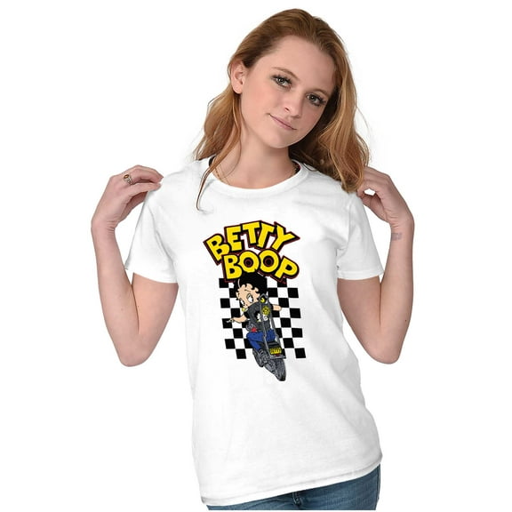 Betty Boop Checkerboard Biker Cartoon Women's T Shirt Ladies Tee Brisco Brands M