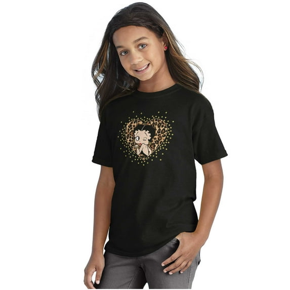 Betty Boop Cheetah Print Heart Girls Kids T Shirt Tees Teen Brisco Brands S