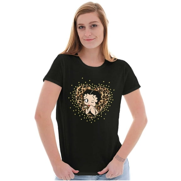 Betty Boop Cheetah Print Heart Women's T Shirt Ladies Tee Brisco Brands S