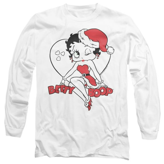 Betty Boop Christmas Heart Unisex Adult Long-Sleeve T Shirt, White, 3X-Large