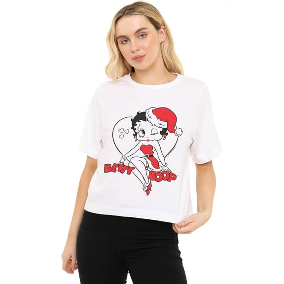 Betty Boop Christmas Heart Women's Boxy Cropped T-Shirt Casual Graphic Tee