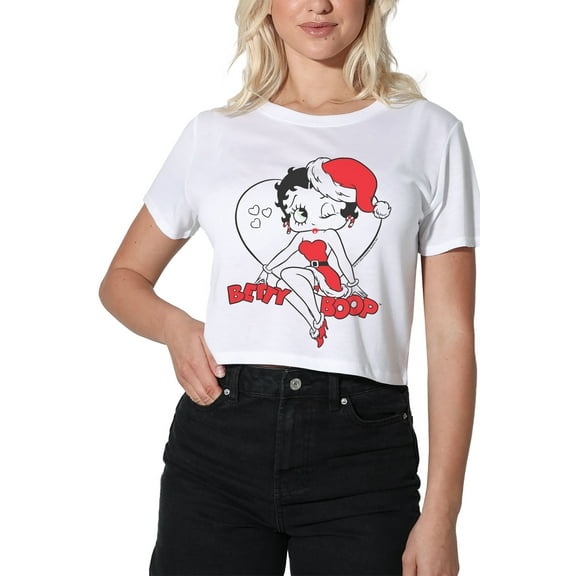 Betty Boop Christmas Heart Women's Crop Top T-Shirt, White, Medium
