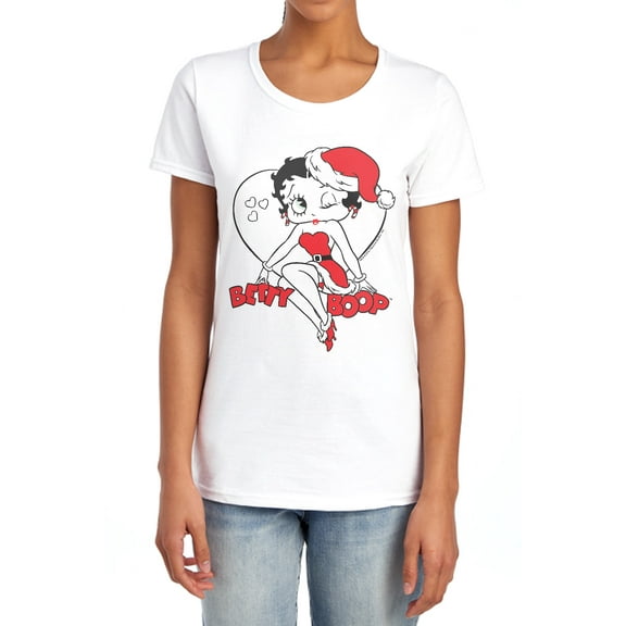 Betty Boop Christmas Heart Women's T Shirt, White, Medium