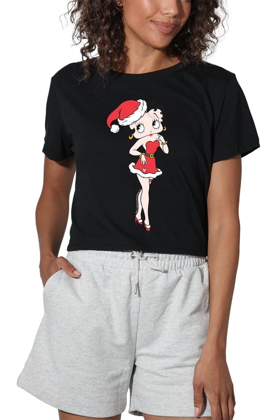 Christmas Pin Up Women's Crop Top T-Shirt, Black, Small