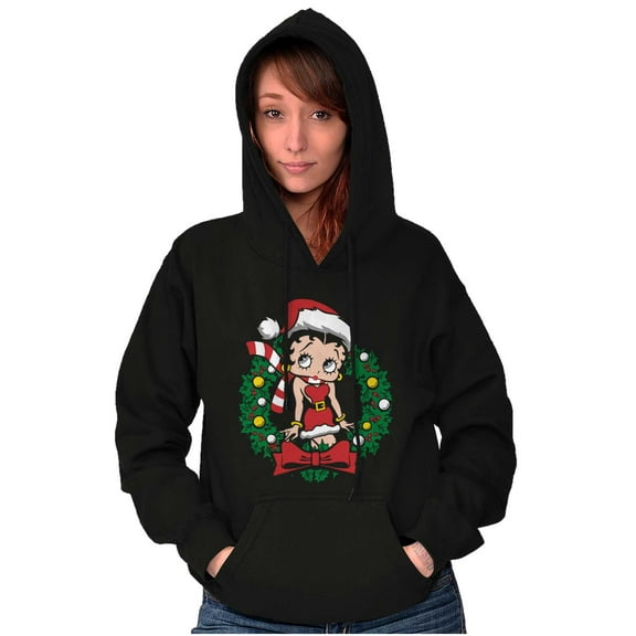 Betty Boop Christmas Santa Wreath Hoodie Sweatshirt Women Brisco Brands S
